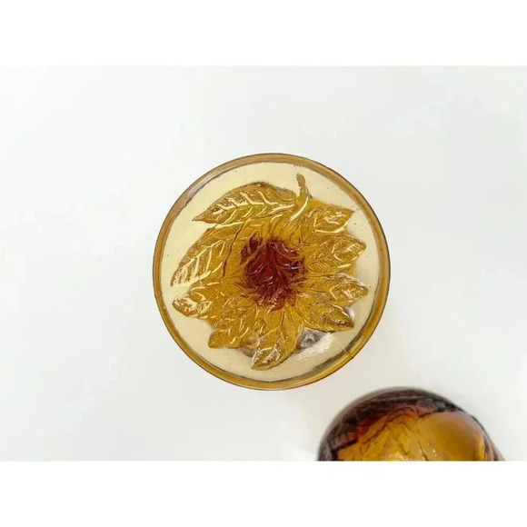 Vintage Brown + Gold set of 2 Glass Tiara Sweet Pear Amber Sherbert Dessert Cups - Picture 9 of 10